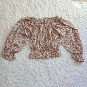 Dress Forum Floral Off-Shoulder Blouse in Pink and Green